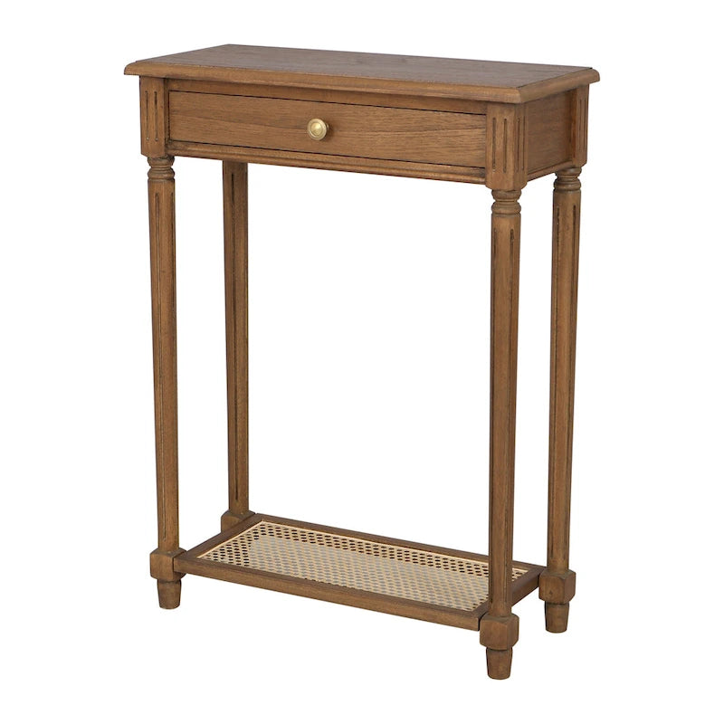 1-drawer Solid Wood Console Accent Table with Cane Shelf by