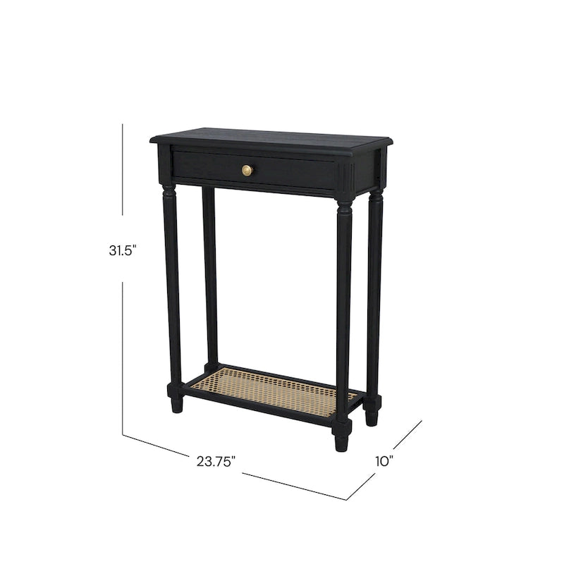 1-drawer Solid Wood Console Accent Table with Cane Shelf by