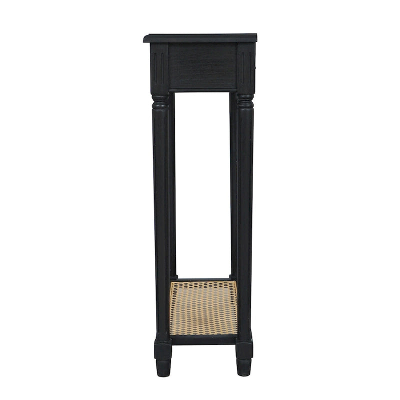 Table console d'appoint en bois massif à 1 tiroir avec étagère en cannage, par