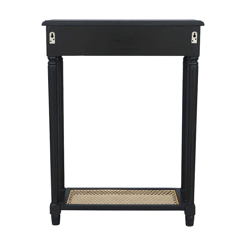 Table console d'appoint en bois massif à 1 tiroir avec étagère en cannage, par