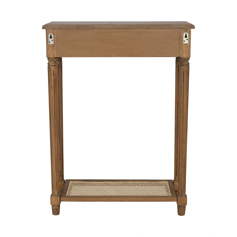 Table console d'appoint en bois massif à 1 tiroir avec étagère en cannage, par