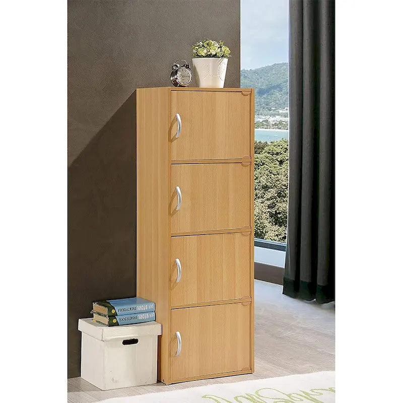 4 Door Enclosed Multipurpose Storage Cabinet for Home or Office, Beech - 35