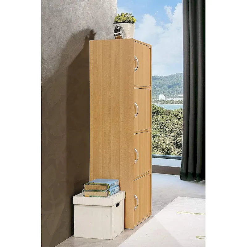 4 Door Enclosed Multipurpose Storage Cabinet for Home or Office, Beech - 35
