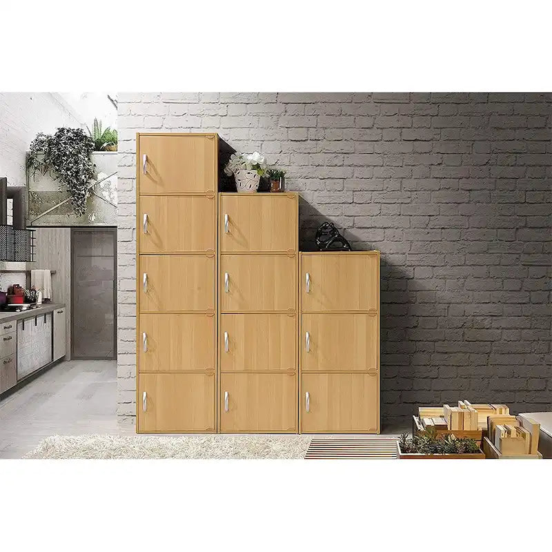 4 Door Enclosed Multipurpose Storage Cabinet for Home or Office, Beech - 35