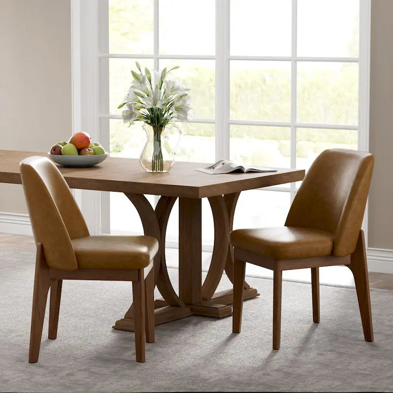 set of 2 upholstered side chairs with wooden legs, suitable for kitchen, dining room and office