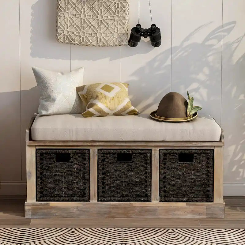 Nestfair Entryway Storage Bench with Cushion and Basket