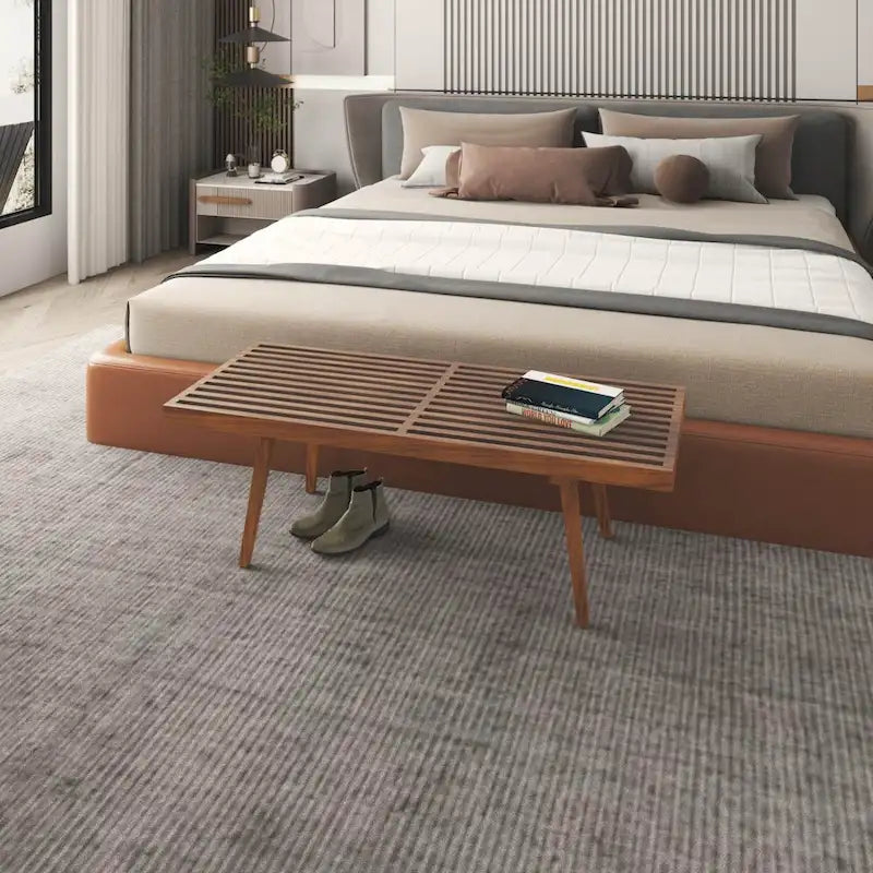 48 rechteckige Plattformbank für den Eingangsbereich aus naturfarbenem Holz, modernes Lamellendesign für Wohnzimmer, Zuhause und Büro