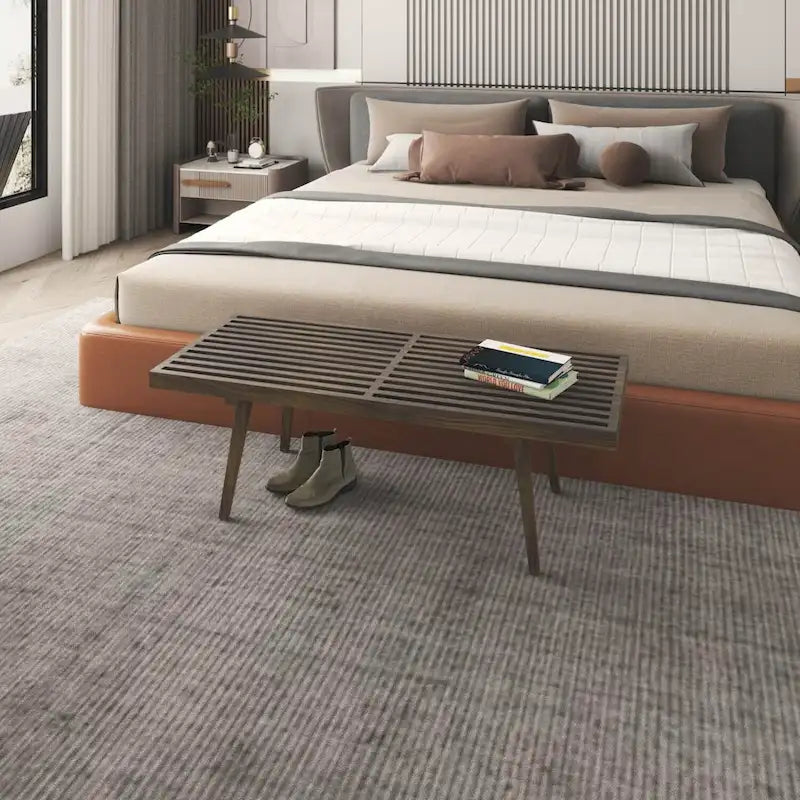 48 rechteckige Plattformbank für den Eingangsbereich aus naturfarbenem Holz, modernes Lamellendesign für Wohnzimmer, Zuhause und Büro