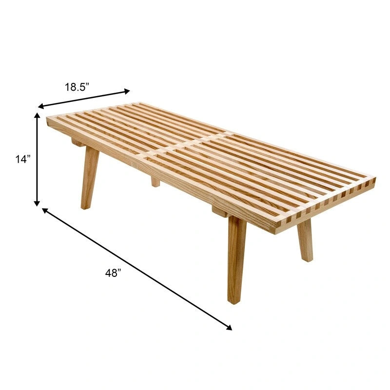 48 rechteckige Plattformbank für den Eingangsbereich aus naturfarbenem Holz, modernes Lamellendesign für Wohnzimmer, Zuhause und Büro