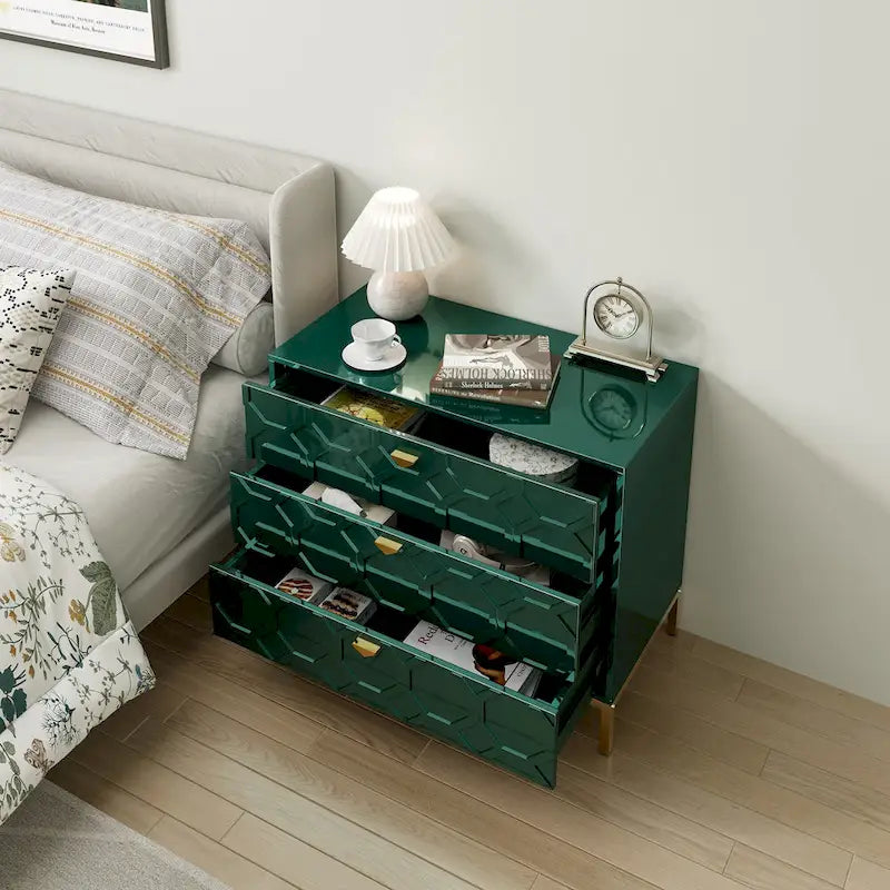 Clihome Modern Wooden Glossy 3-Drawer Storage Chest
