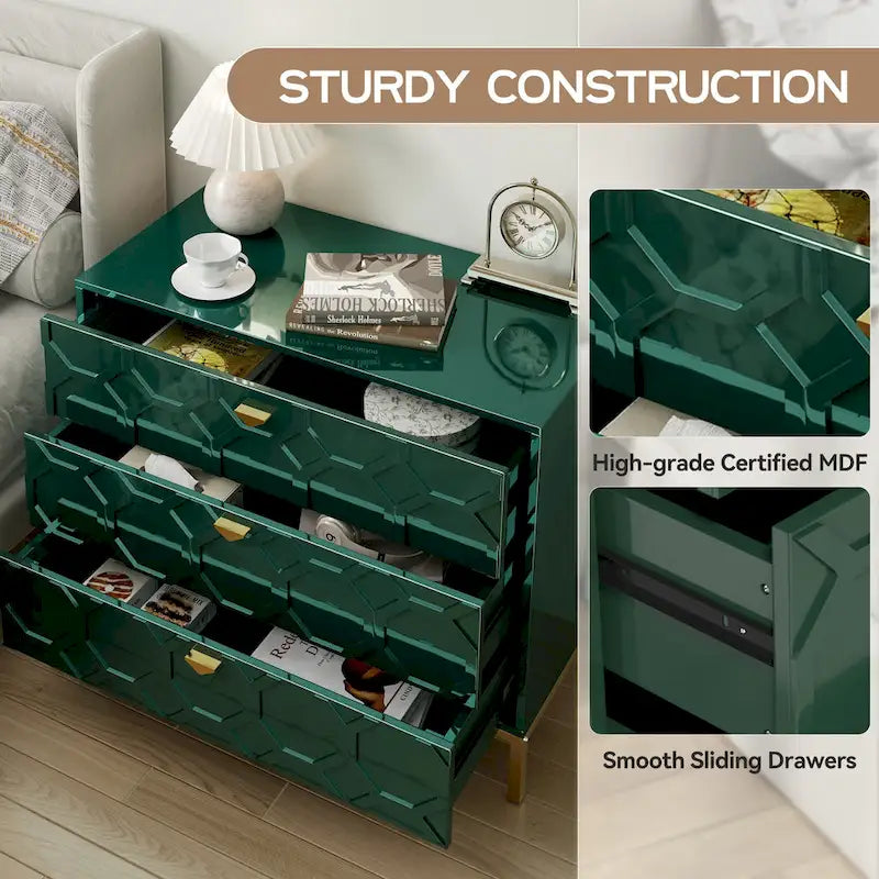 Modern Wooden Glossy 3-Drawer Storage Chest