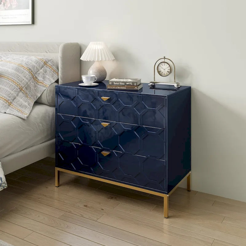 Modern Wooden Glossy 3-Drawer Storage Chest