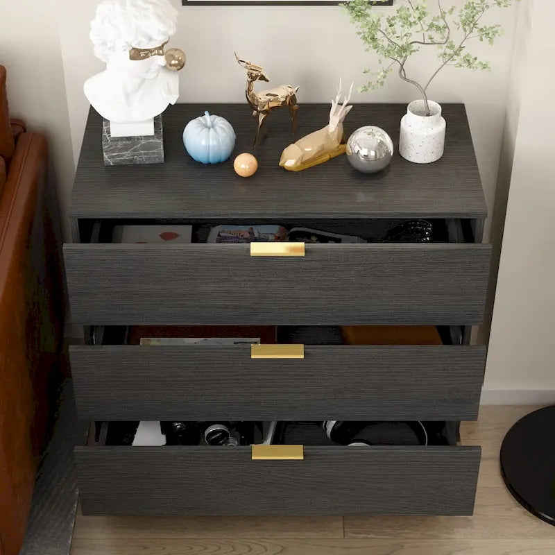 3-Drawer Chest - Wooden Storage Dresser with Metal Legs
