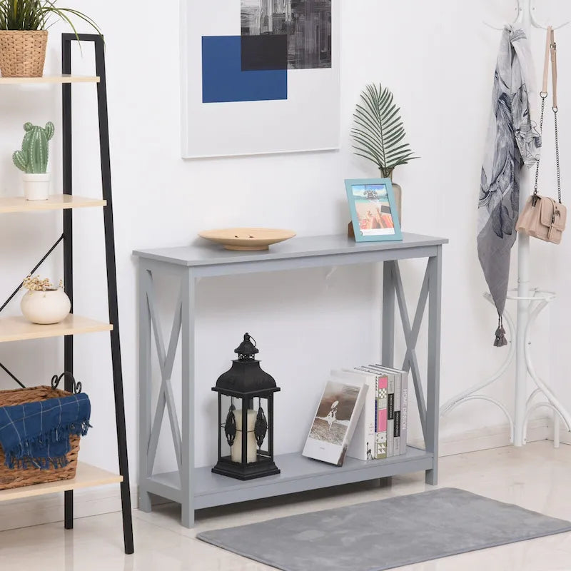 2-Tier Bench Sofa Console Table with Underneath Storage Shelf for the Entryway, Living Room, & Hallway