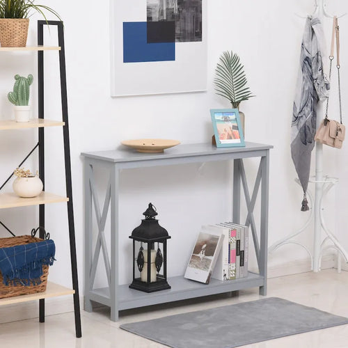 2-Tier Bench Sofa Console Table with Underneath Storage Shelf for the Entryway, Living Room, & Hallway