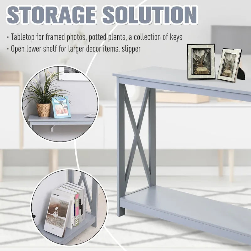 2-Tier Bench Sofa Console Table with Underneath Storage Shelf for the Entryway, Living Room, & Hallway