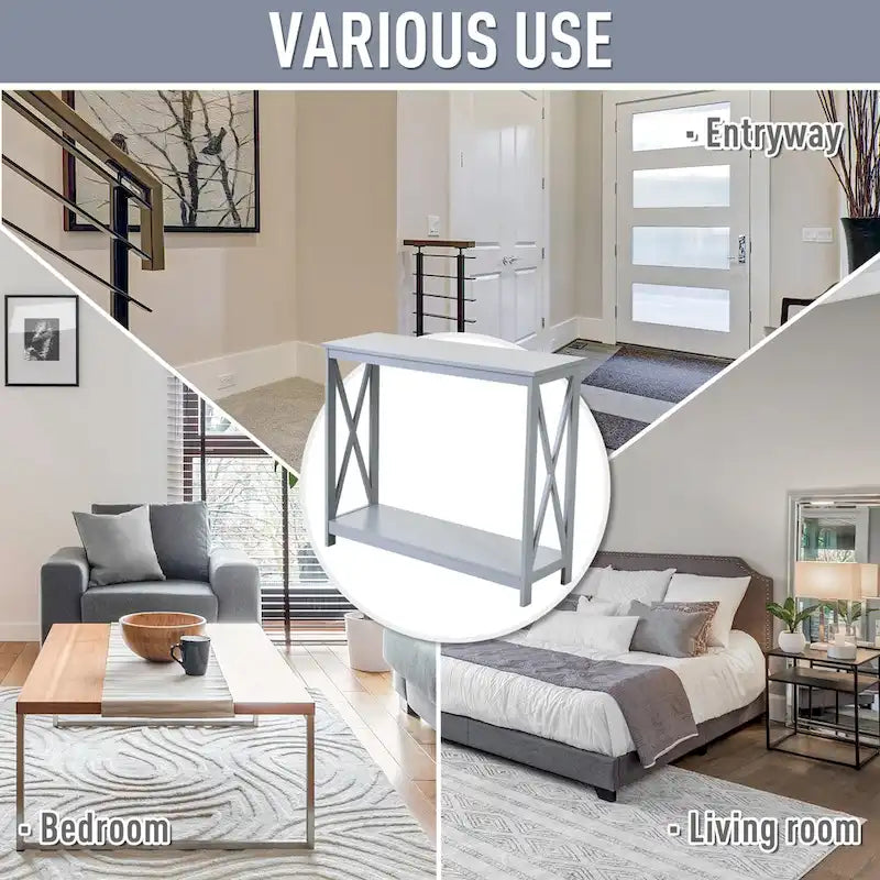 2-Tier Bench Sofa Console Table with Underneath Storage Shelf for the Entryway, Living Room, & Hallway