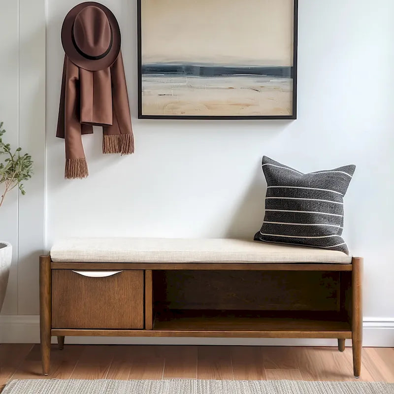 Accent Bench with Storage and Upholstered Cushion - 42W x 17D x 19.5H