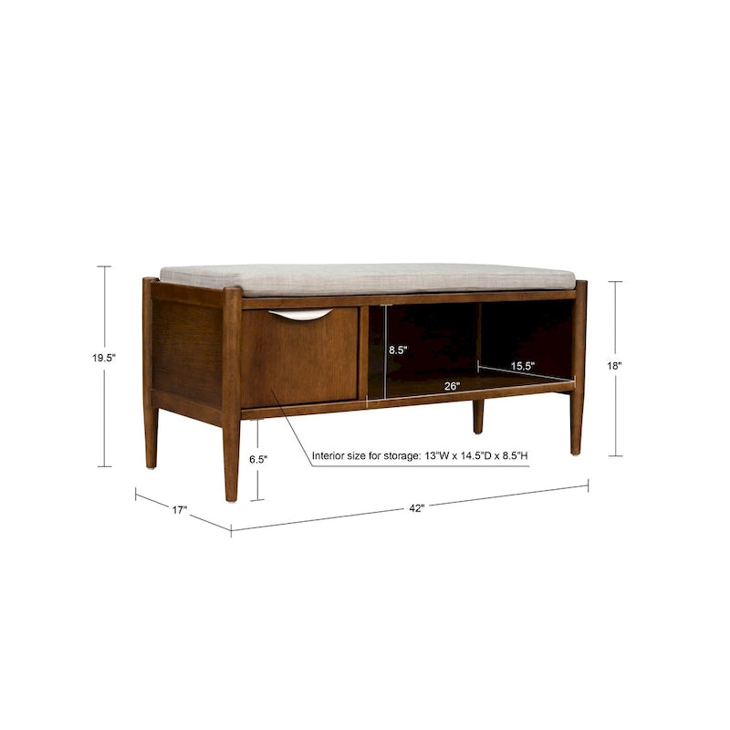 Banc d'appoint avec rangement et coussin rembourré - 42W x 17D x 19.5H