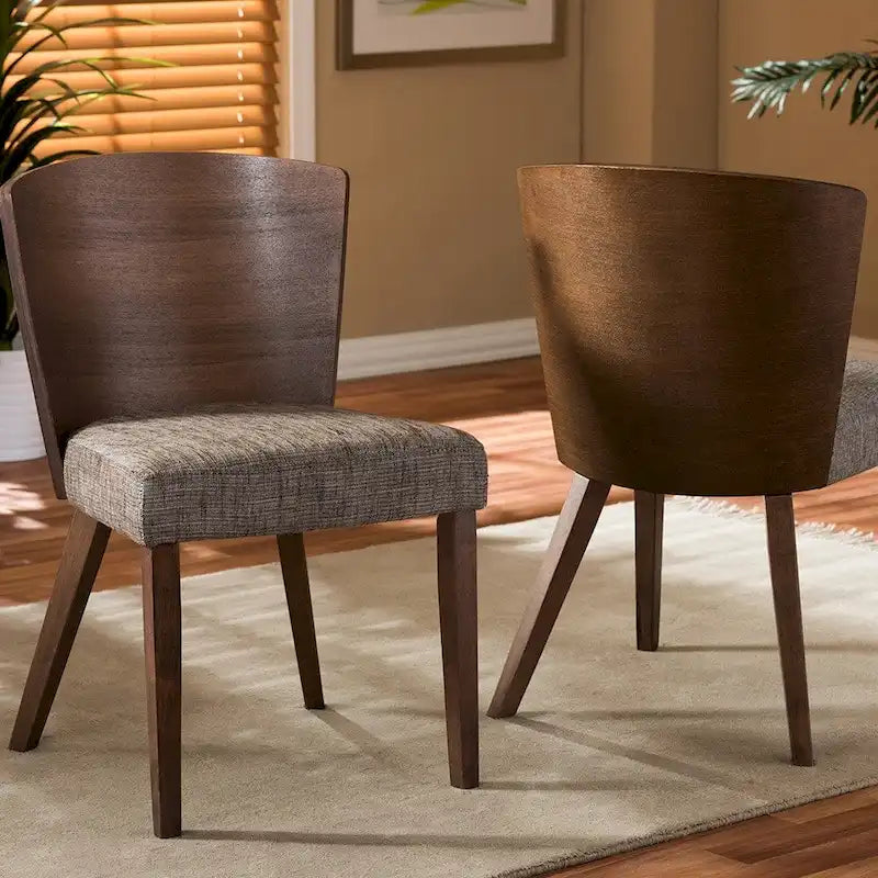 Mid Century Fabric and Wood Dining Chair 2-piece Set by Baxton Studio