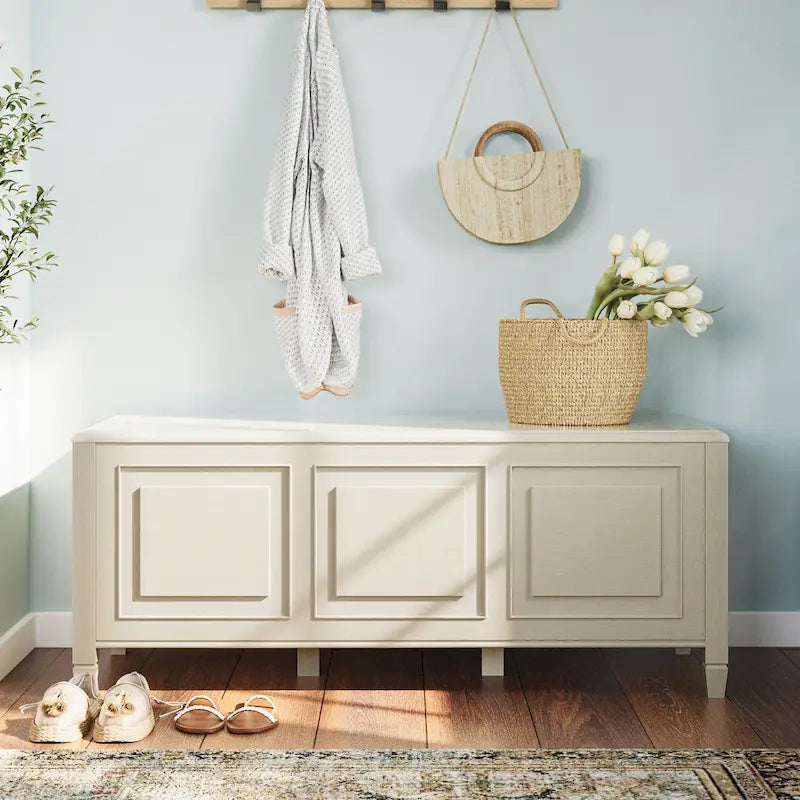 SOLID WOOD 51 inch Wide Traditional Storage Bench Trunk - 51 W x 18 D x 20.75 H