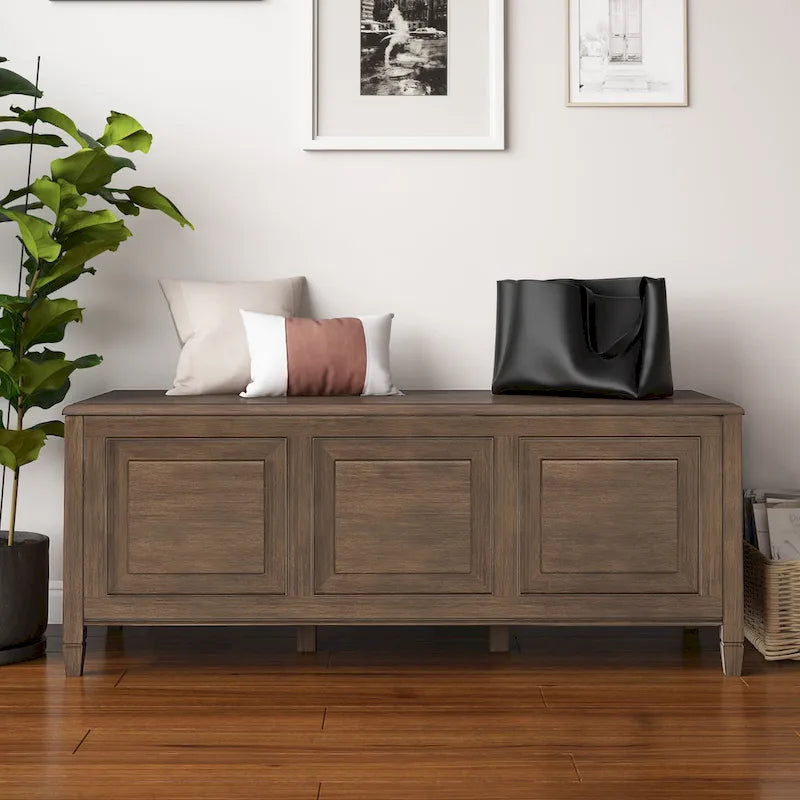 SOLID WOOD 51 inch Wide Traditional Storage Bench Trunk - 51 W x 18 D x 20.75 H