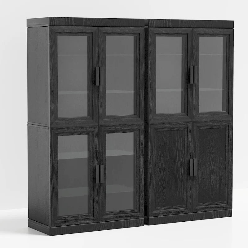 Solid Wood Storage Cabinet with two Glass Doors 31