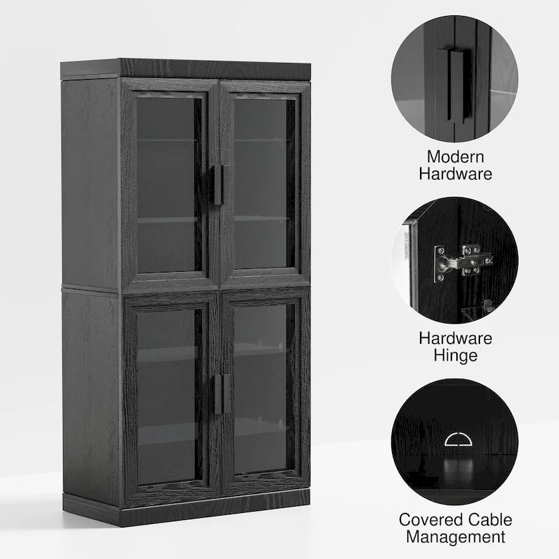 Solid Wood Storage Cabinet with two Glass Doors 31