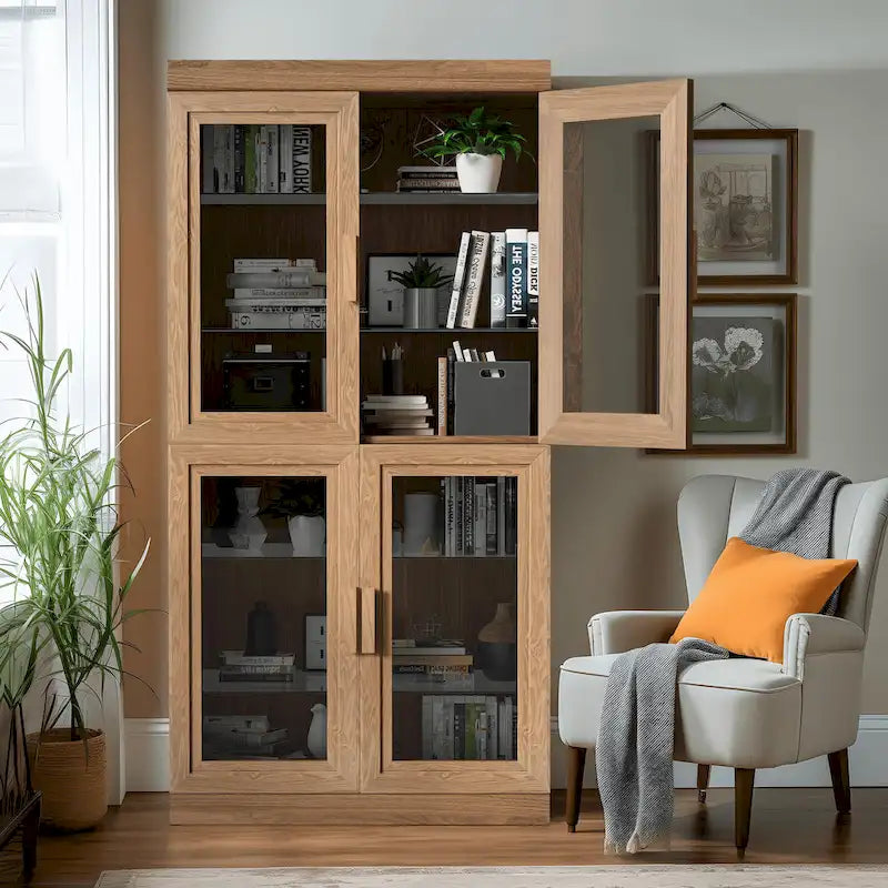 Solid Wood Storage Cabinet with two Glass Doors 31