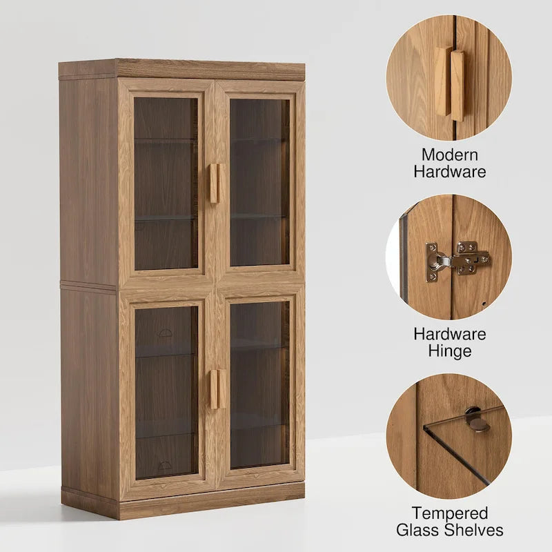 Solid Wood Storage Cabinet with two Glass Doors 31
