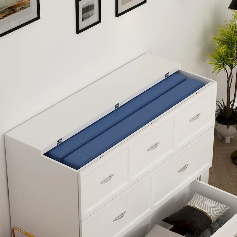 Letto a scomparsa matrimoniale completo bianco con cassettiera, per sala feste o ufficio domestico, salvaspazio