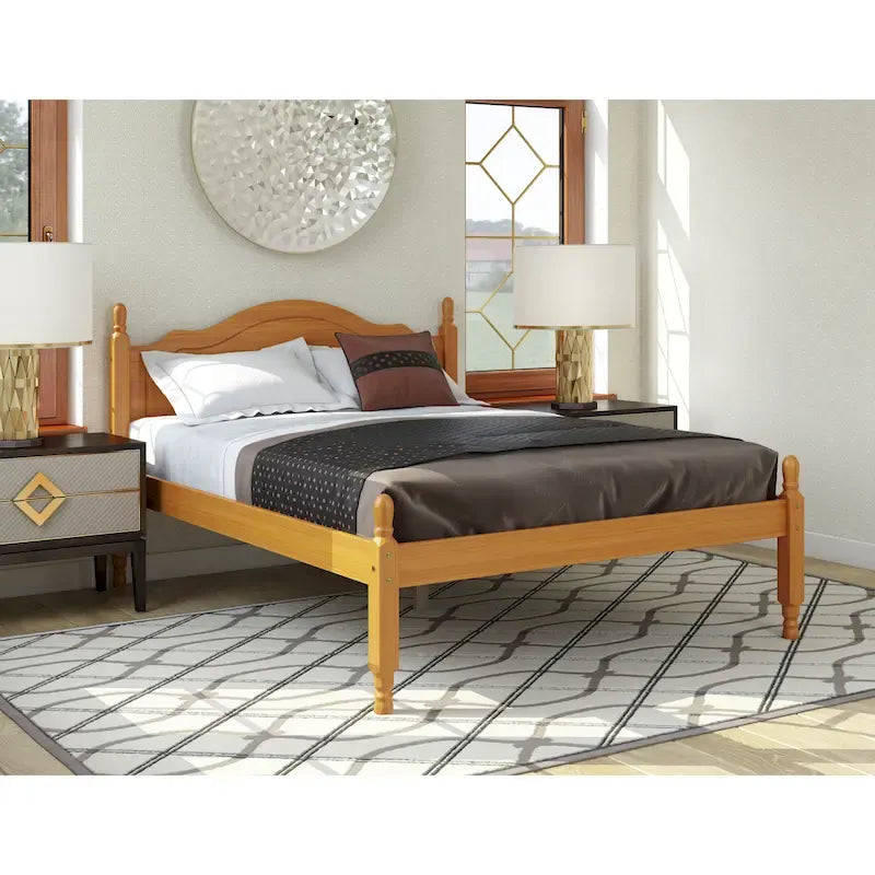Bed met paneelhoofdbord en platform, 100% massief hout, in Full-formaat, van