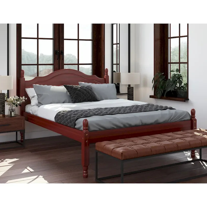 100% Solid Wood Full Size Panel Headboard Platform Bed by