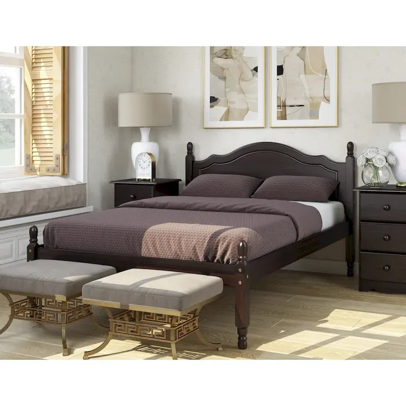 100% Solid Wood Full Size Panel Headboard Platform Bed by