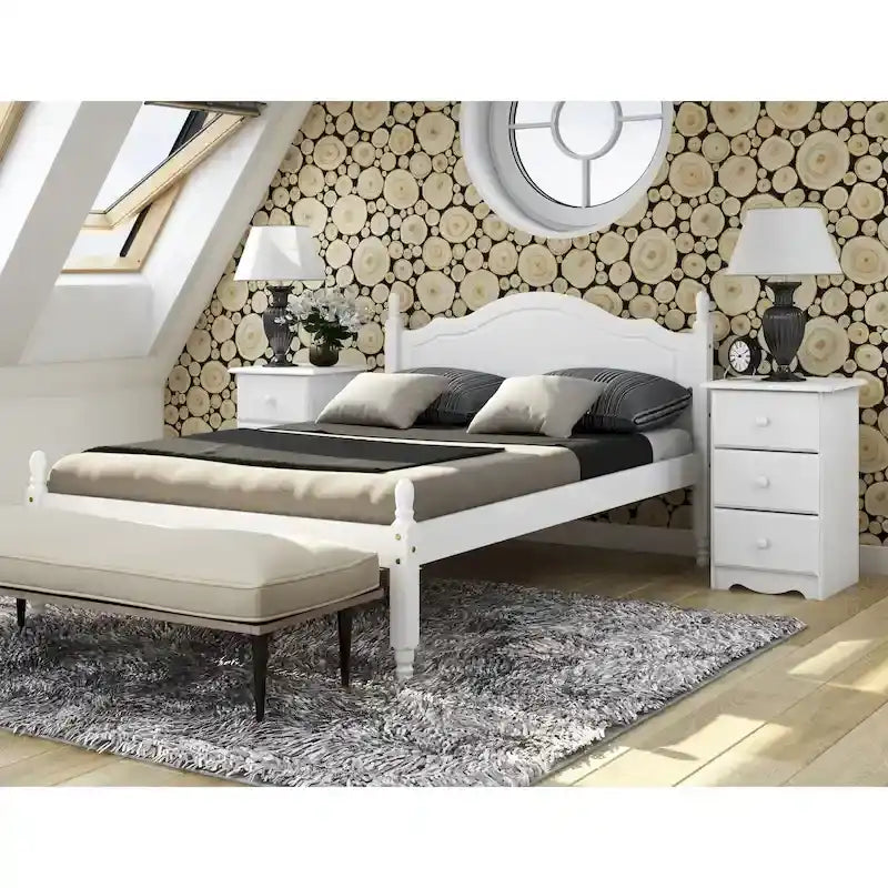 100% Solid Wood Full Size Panel Headboard Platform Bed by