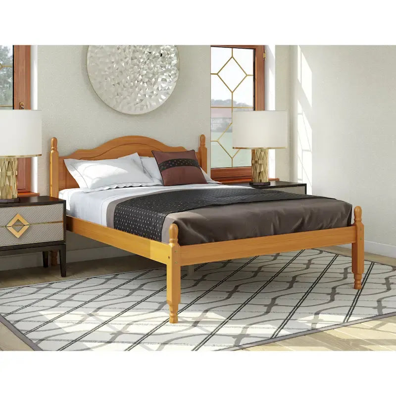 Bed met paneelhoofdbord en platform, 100% massief hout, in Full-formaat, van