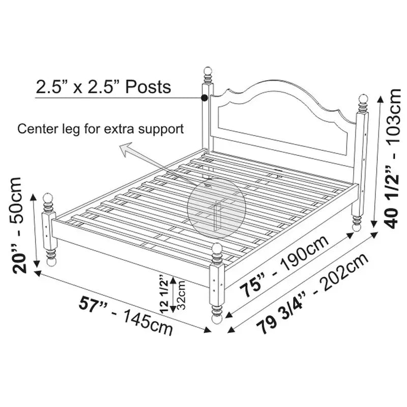 Bed met paneelhoofdbord en platform, 100% massief hout, in Full-formaat, van