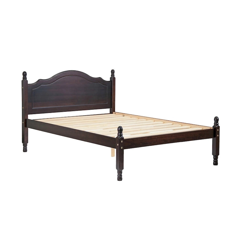 Bed met paneelhoofdbord en platform, 100% massief hout, in Full-formaat, van