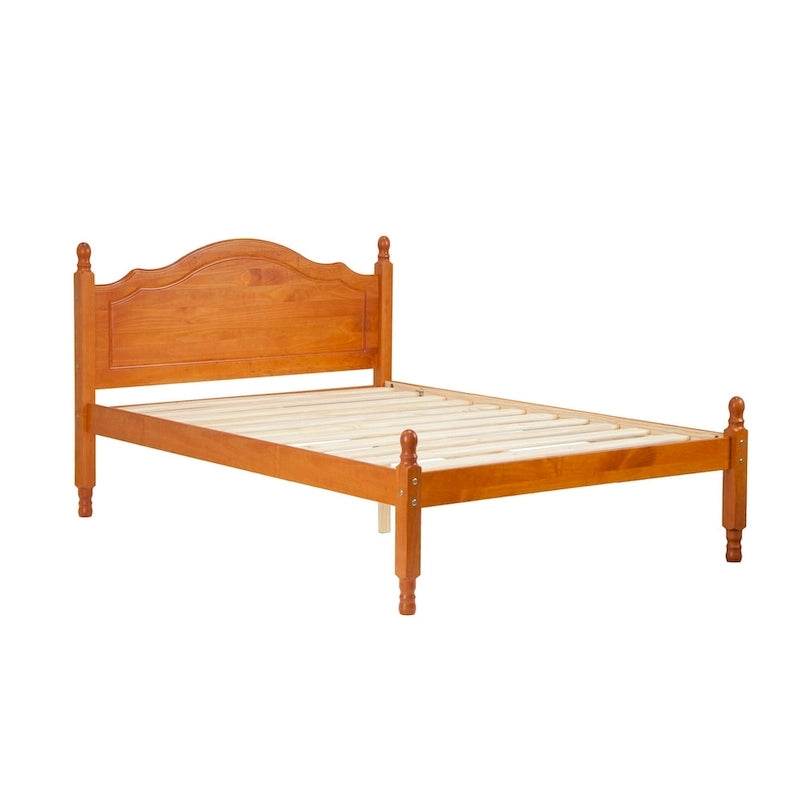 Bed met paneelhoofdbord en platform, 100% massief hout, in Full-formaat, van