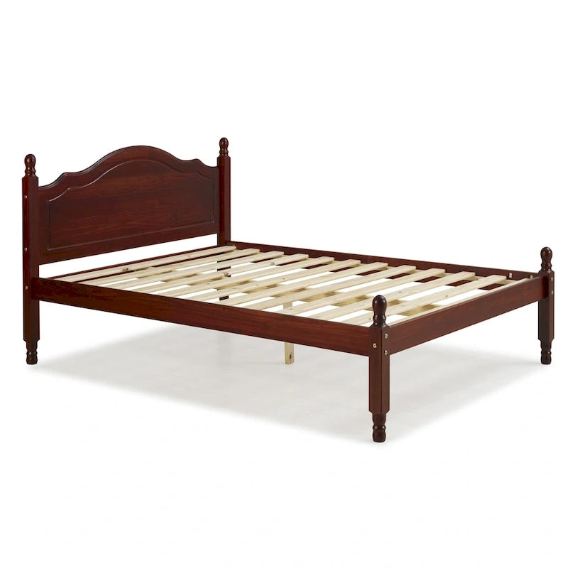 Bed met paneelhoofdbord en platform, 100% massief hout, in Full-formaat, van