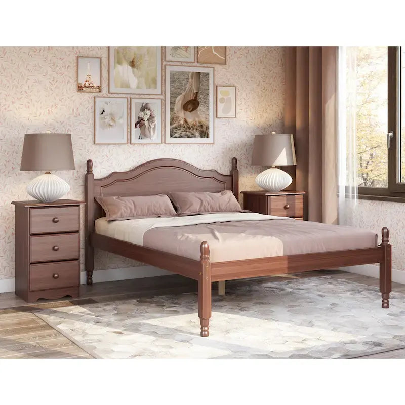 Bed met paneelhoofdbord en platform, 100% massief hout, in Full-formaat, van