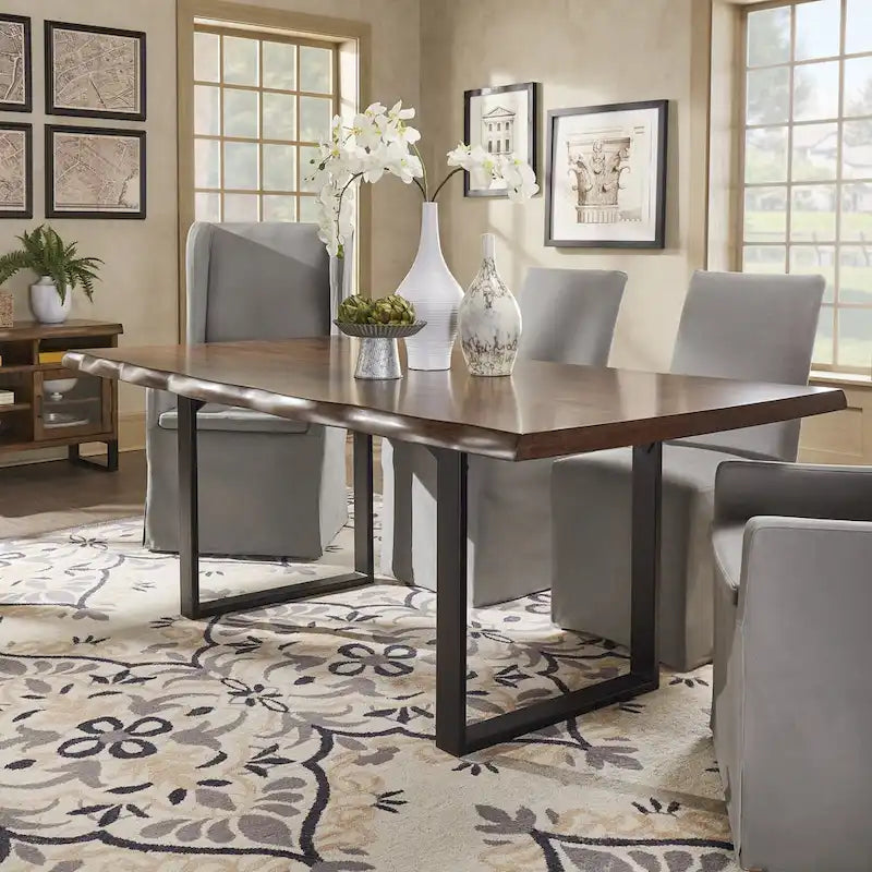 Live Edge Wood and Metal Sled Base Dining Table by