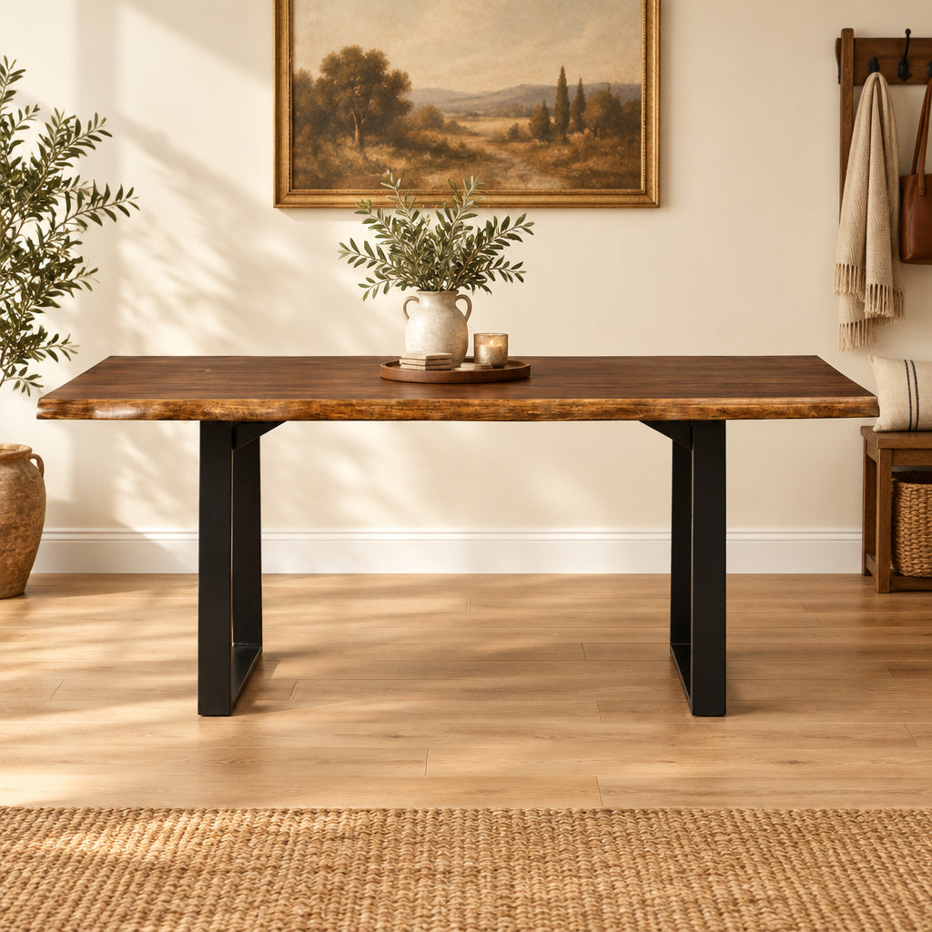 Live Edge Wood and Metal Sled Base Dining Table by