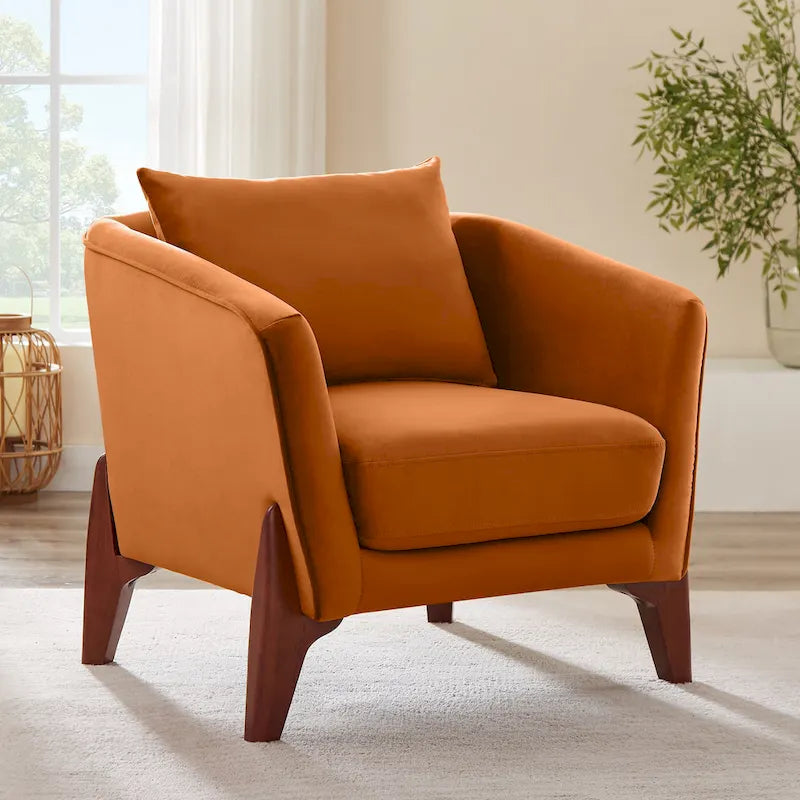 30.7 Inch Mid-century Modern Wide Upholstered Accent Armchair with Rubber Wood Legs