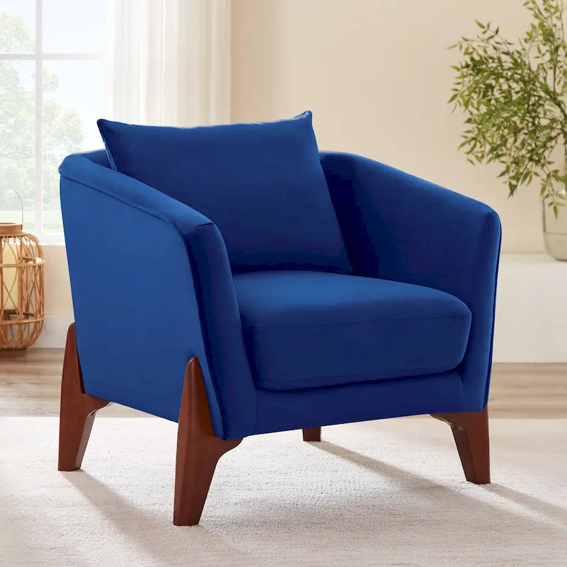 30.7 Inch Mid-century Modern Wide Upholstered Accent Armchair with Rubber Wood Legs
