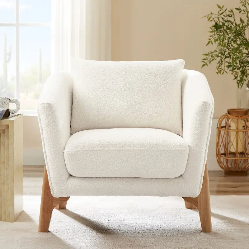 30.7 Inch Mid-century Modern Wide Upholstered Accent Armchair with Rubber Wood Legs