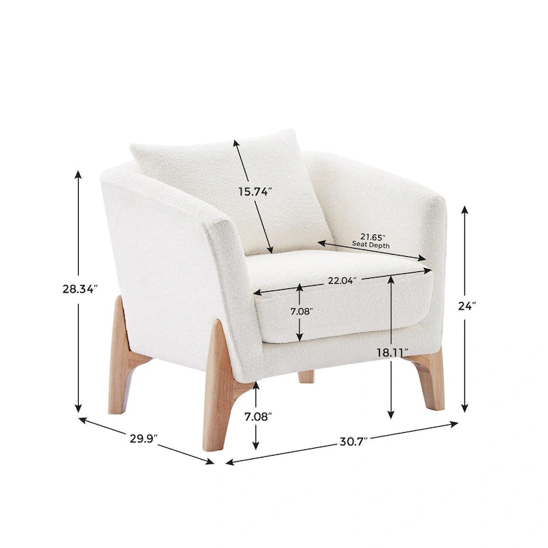 30.7 Inch Mid-century Modern Wide Upholstered Accent Armchair with Rubber Wood Legs