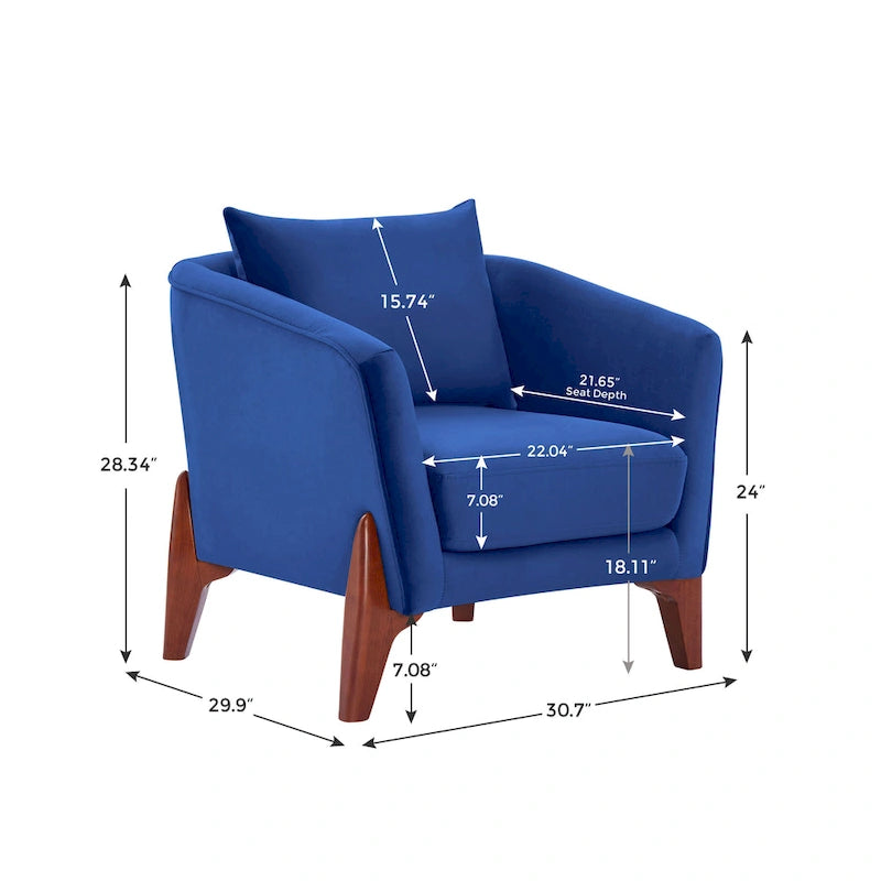30.7 Inch Mid-century Modern Wide Upholstered Accent Armchair with Rubber Wood Legs