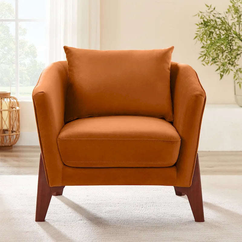 30.7 Inch Mid-century Modern Wide Upholstered Accent Armchair with Rubber Wood Legs