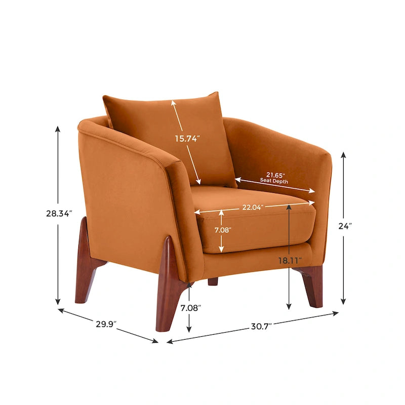 30.7 Inch Mid-century Modern Wide Upholstered Accent Armchair with Rubber Wood Legs